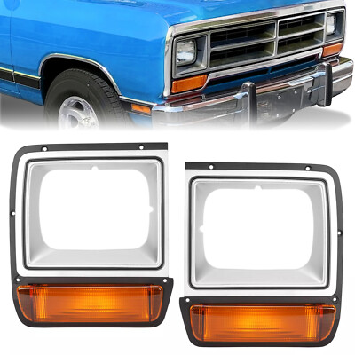 Fit For Dodge Pickup Truck Headlight Headlamp Bezel Pair w/ Corner Parking Light