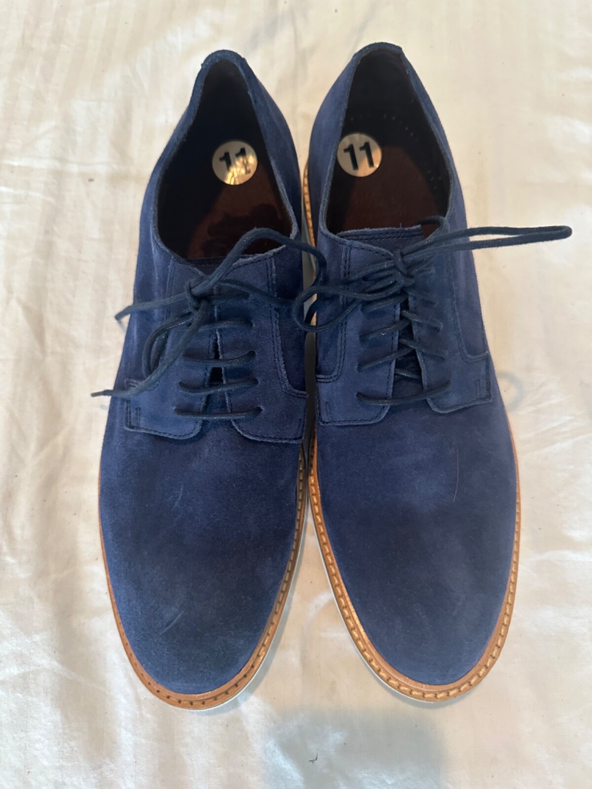 SAOLA NUOVISSIMA suola bianca Cole Haan casual Oxfords da uomo US 11 M pelle scamosciata blu C12644