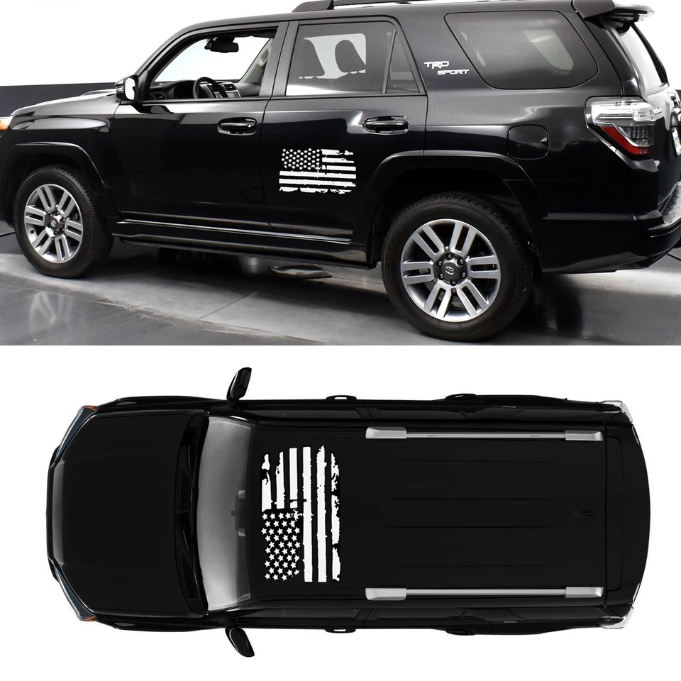 Calcomanía de vinilo patriótica bandera estadounidense 2 piezas SUV camión capó parachoques techo Foto 2 de 4