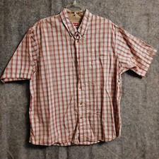 Men's Wrangler Plaid Short Sleeve Shirt Size XL Button Up, Collar White Orange