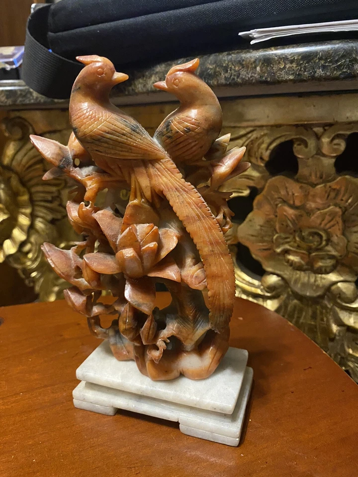 Antique Republic of China Coral Hardstone Bird Statue-Read Description Foto 4 de 4