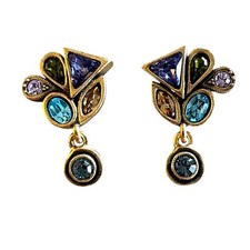 Patricia Locke Crystal Earrings Over the Rainbow Handmade Gold Tone