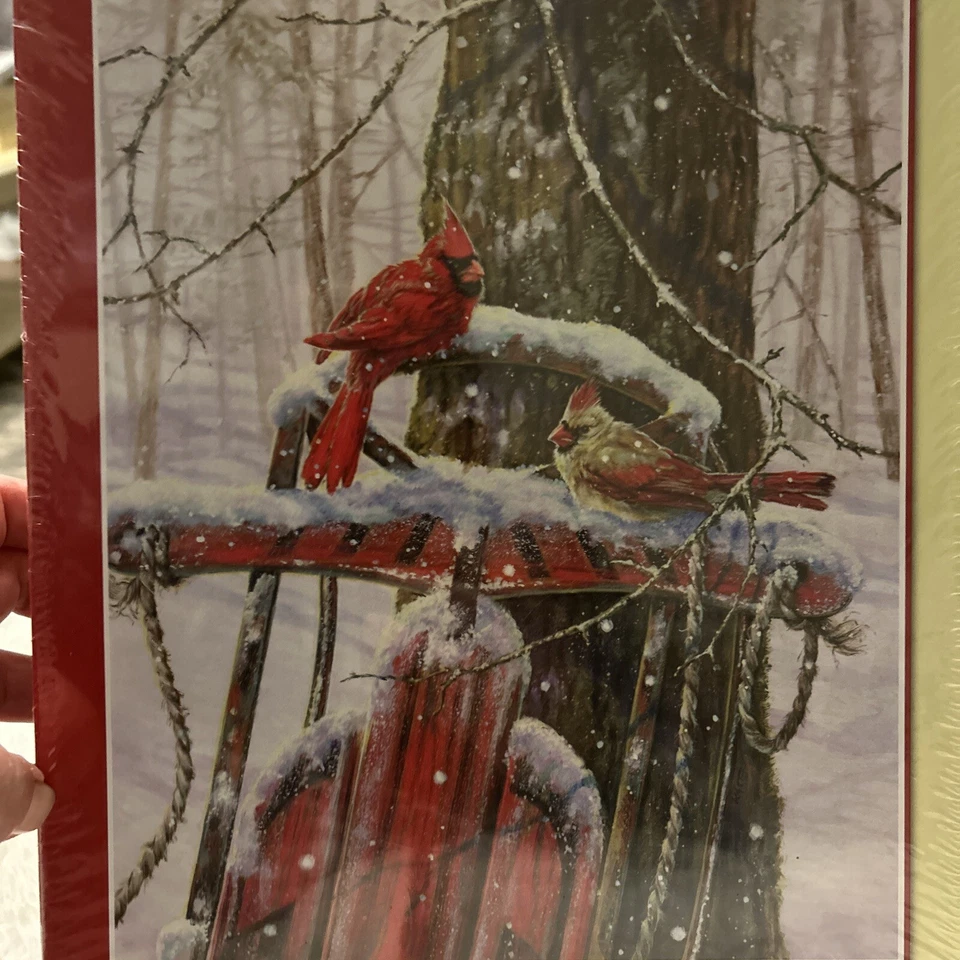 Springbok Red Cardinal Bird 500 PC Puzzle New "Peaceful Moments" Christmas Sled - Image 2 of 4