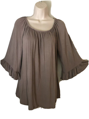 Women s DRESSIN GAUDY Quarter Sleeve Soft Flowing Tunic Ruffle Bell Sleeve Top M