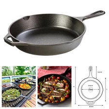 Cast Iron –  Pre-Seasoned Skillet – Oven Stove Grill Campfire Use, Black