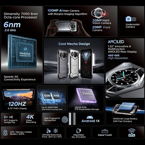 6.72"DOOGEE S200 5G Rugged Phone 32GB+256GB Android 14 Night Vision Camera NFC - Picture 7 of 37