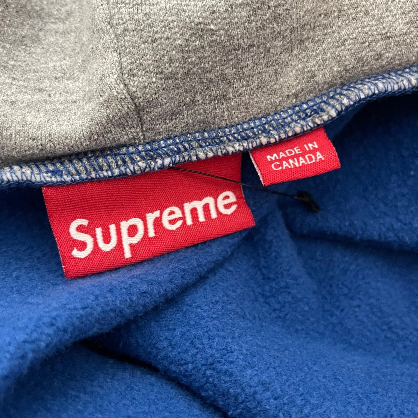 Felpa con cappuccio Supreme taglia Large blu grigio grigio cerniera logo vintage nuova senza etichette rara!!!!