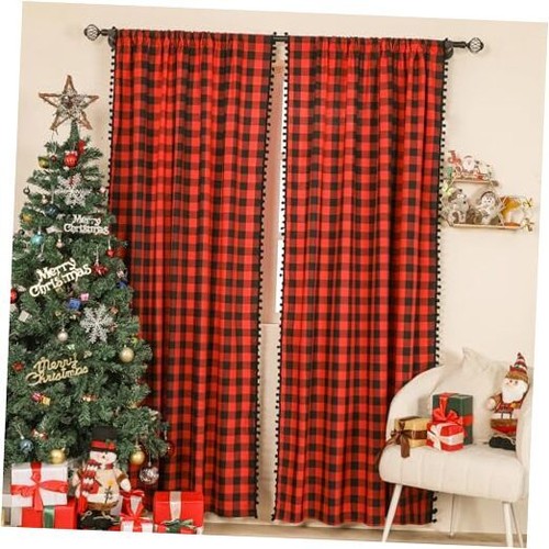 Buffalo Plaid Window Curtains for Living 2 Pcs- Panels 52" x 63" Red / Black