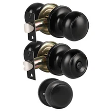 KNOBWELL New Black Round Door Knob Lock Handle Passage Privacy Dummy Indoor Use