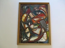 MARTIN ROSENTHAL OIL PAINTING CUBIST CUBISM 1940'S MODERNISM COLORFUL ABSTRACT