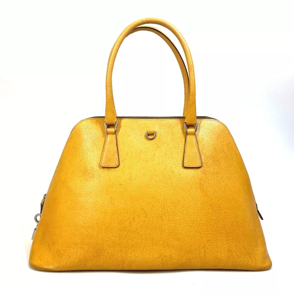 PRADA triangle logo plate Alma type Hand Bag Leather yellow