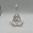 Vintage Fenton opalescent pink floral hand painted/signed ruffled bell  7"tall
