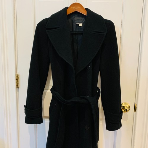 RARE ZARA Vtg Black Wool Cashmere Alpaca Blend Long Coat Jacket - Belted Size 6 - Picture 13 of 22