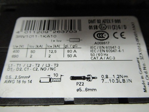 SIEMENS MANUAL MOTOR STARTER 3RV1011-1KA10 600 VOLT 12 AMP 10 HP **WARRANTY** - Picture 6 of 6