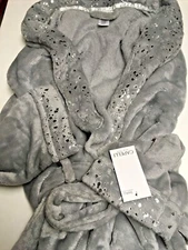 Capelli New York Gray with Bling  Belted Kimono Robe shawl collar  NWT