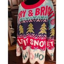33 Degrees Ugly Sweater Women XL Merry Bright Let It Snow Colorful Knit Soft