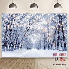 Winter Backdrop Wonderland White Snowy Forest Glitter Trees for 7x5ft