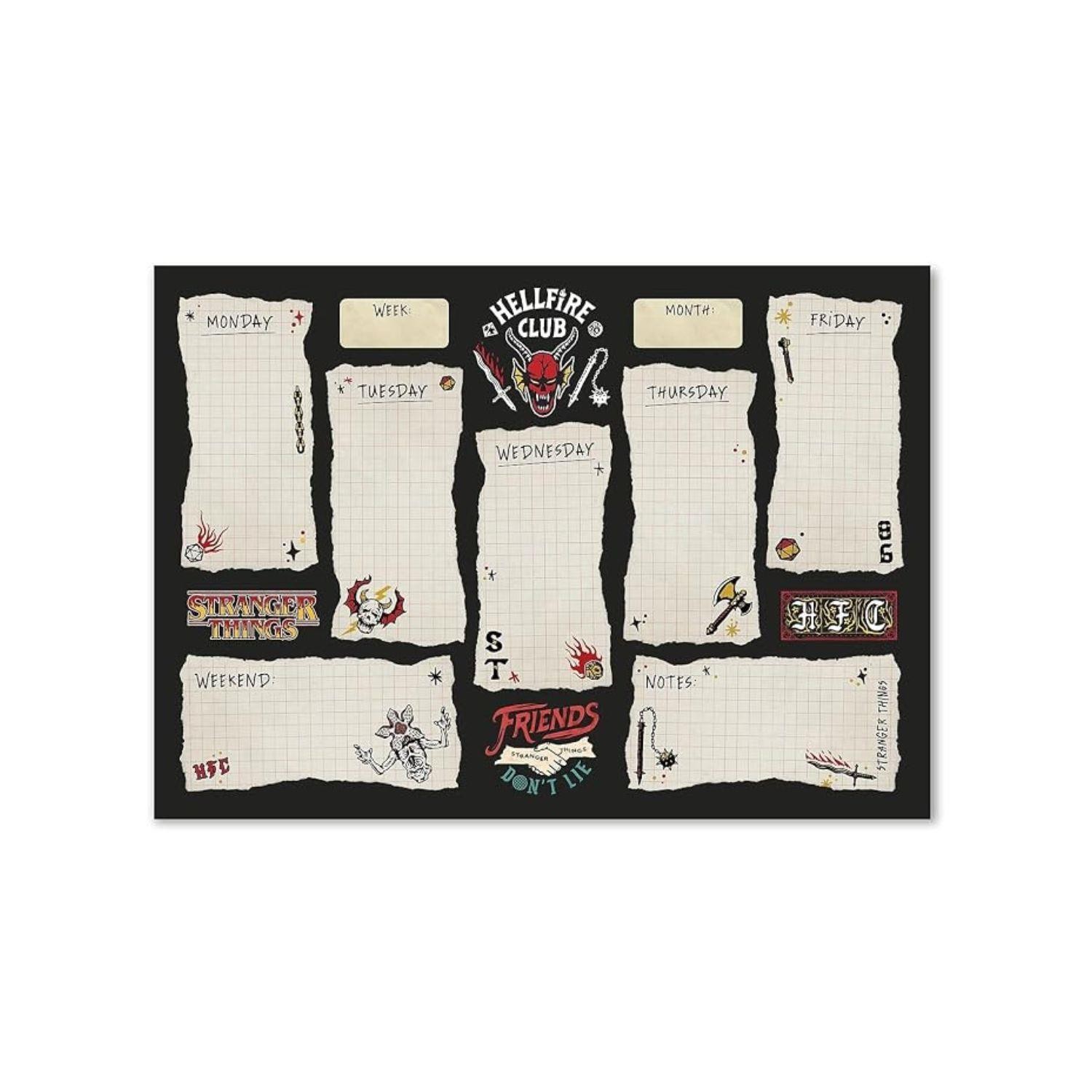 Grupo Erik Unisex Black Stranger Things Hellfire Club A4 Weekly Planner Notepad In - Image 2