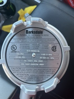 Barksdale D1X-M80SS-UL Explosion Proof Pressure Switch 0.5-80 PSI