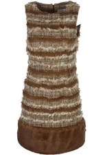 CHANEL BROWN 2010 FAUX FUR AND TWEED MINI DRESS FR 38 UK 10