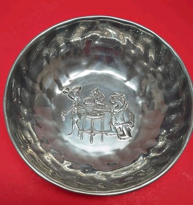 VTG Flintstones Reed Barton Silver Hammered Metal Ware Baby Child Bowl MCM