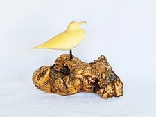 Vintage Seagull Sculpture on Burl Wood Signed by John Perry