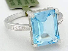 GENUINE  3.85 Cts BLUE TOPAZ &  WHITE SAPPHIRE RING 925 Silver - New With Tag