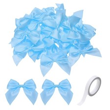 100Pcs Mini Ribbon Bow 2.8" Mini Satin Ribbon Flower Bows with Tape Blue
