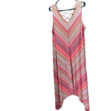 Striped Maxi Dress Criss Cross Back Sleeveless Casual Summer