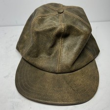 Cabela's Leather Baseball Cap Brown Mens OSFM Vintage Made in USA Distressed Hat