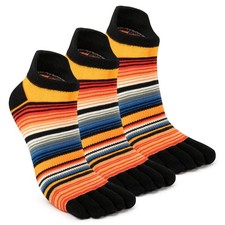 HiColorful Colorful Striped Ankle Toe Socks, Cotton Large, 6006 ankle-3pairs