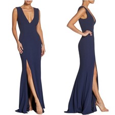 Dress The Population NWT Sandra Plunging V-Neck Sleeveless Crepe Gown Size L