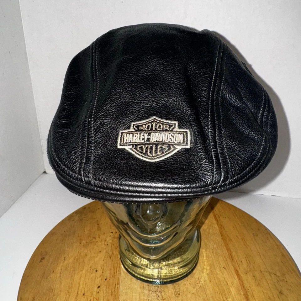 Chapéu Harley-Davidson couro preto hera chapéu barra e escudo logotipo águia M/L motociclista - Imagem 3 de 4
