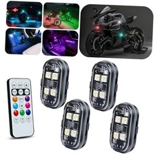 Upgraded 4PCS Wireless LED Strobe Lights for Car, 8 Colors Interior Car 4 PCS