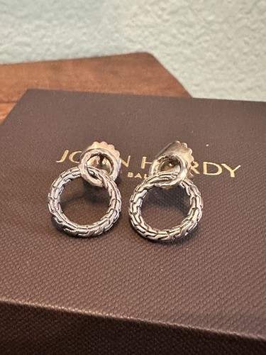 JOHN HARDY Sterling Silver Carved Chain Interlink Stud Earrings