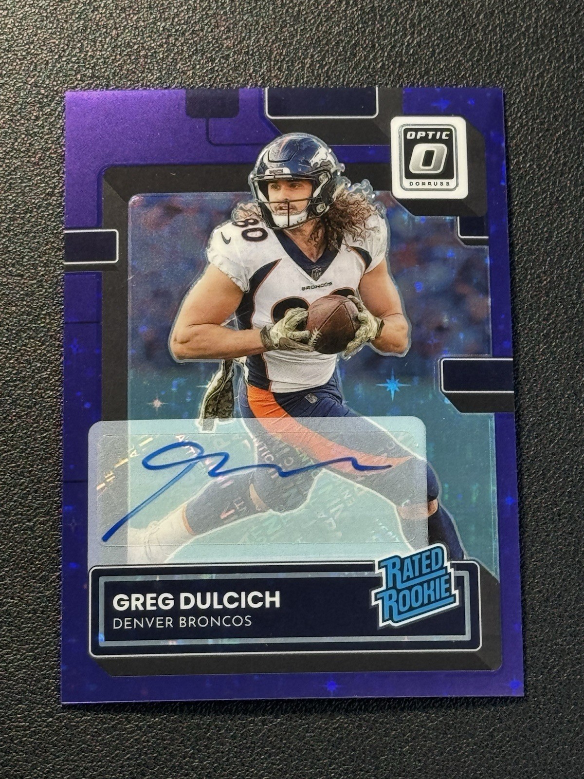2022 Panini Donruss Optic Greg Dulcich Rated Rookie Auto Purple Stars /50