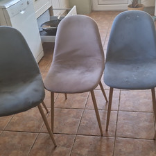Set of 4 Dining Chairs Grey & Pink Upholstered, Light Wood Legs Kitchen