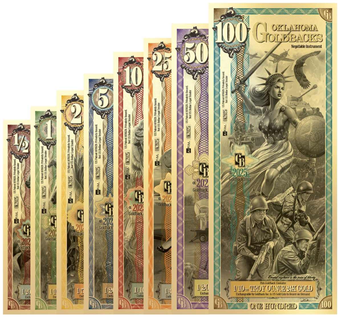 2025 Oklahoma Goldback Set *ALPHA SERIES* (1/2, 1, 2, 5, 10, 25
