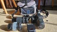 Canon EOS Digital Rebel XT / EOS 350D lot: camera, 2 lenses, flash, charger, bag
