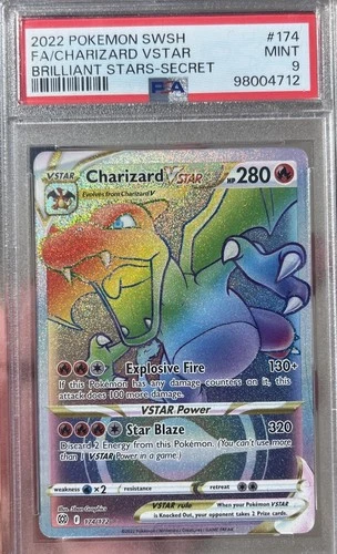 Pokemon Charizard VSTAR Secret Rare 174/172 PSA 9 Mint Brilliant Stars Rainbow