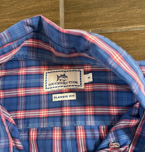 Southern Tide Shirt Men's Medium Blue Plaid Flannel Classic Fit Cotton Flaw - Picture 3 of 7
