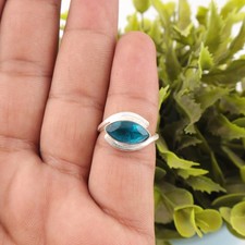 Blue Apatite Gemstone 925 Sterling Silver Women Jewelry Handmade Ring For Gift