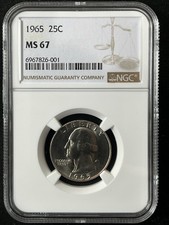 1965 25C Washington quarto di dollaro NGC MS67 6967826-001