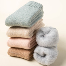 Women Wool Thick Heavy Warm Thermal Crew Sport Cozy Fuzzy Color Boot Socks 5Pack