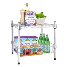 YSSOA 2-Tier Shelving Unit 15"WX13.8"DX15"H Wire Metal Stackable Storage