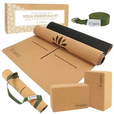 Y O Gayo Premium Cork All-in-One Yoga Essentials Kit -Large Cork Yoga Mat 5mm...