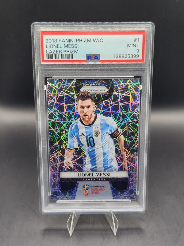 LIONEL MESSI 2018 PANINI PRIZM W/C LAZER #1 PSA 9 GOAT SP ARGENTINA