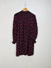 Whistles Dress Women Size 12 Black Pink Mini Shirred Smock High Neck Pockets