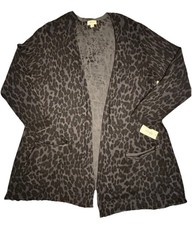 Womens Leopard Print Open Front Cardigan Jacket Lightweight Blazer Pockets