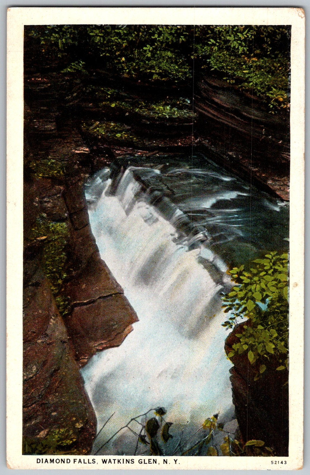 Vtg Postcard Diamond Falls Waterfall Watkins Glen, NY 1930s